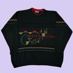 Vintage 90s Carrington George Richards Abstract Knit Sweater Crewneck 4XL